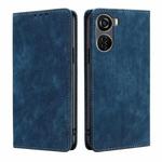 For ZTE Axon 40 Lite RFID Anti-theft Brush Magnetic Leather Phone Case(Blue)