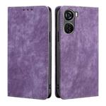 For ZTE Axon 40 Lite RFID Anti-theft Brush Magnetic Leather Phone Case(Purple)