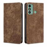 For ZTE Blade A53 4G RFID Anti-theft Brush Magnetic Leather Phone Case(Brown)