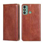 For ZTE Blade A53 4G Gloss Oil Solid Color Magnetic Leather Phone Case(Brown)