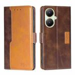 For vivo Y35+ 5G Contrast Color Side Buckle Leather Phone Case(Dark Brown + Gold)