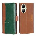 For vivo Y35+ 5G Contrast Color Side Buckle Leather Phone Case(Light Brown + Green)