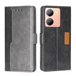 For vivo Y78 5G Contrast Color Side Buckle Leather Phone Case(Black + Grey)