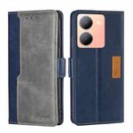 For vivo Y78 5G Contrast Color Side Buckle Leather Phone Case(Blue + Grey)