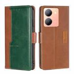 For vivo Y78 5G Contrast Color Side Buckle Leather Phone Case(Light Brown + Green)