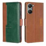 For vivo Y03 4G Contrast Color Side Buckle Leather Phone Case(Light Brown + Green)