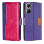 For vivo Y03 4G Contrast Color Side Buckle Leather Phone Case(Purple + Rose Red)