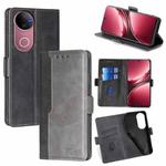 For vivo V50 5G Contrast Color Side Buckle Leather Phone Case(Black + Grey)
