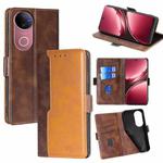 For vivo V50 5G Contrast Color Side Buckle Leather Phone Case(Dark Brown + Gold)