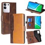 For vivo Y29 4G Global Contrast Color Side Buckle Leather Phone Case(Dark Brown + Gold)