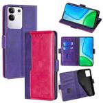 For vivo Y29 4G Global Contrast Color Side Buckle Leather Phone Case(Purple + Rose Red)