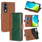 For vivo Y29s 5G / Y04 4G Contrast Color Side Buckle Leather Phone Case(Light Brown + Green)