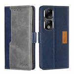 For Honor 90 Pro 5G Contrast Color Side Buckle Leather Phone Case(Blue + Grey)