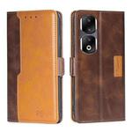 For Honor 90 Pro 5G Contrast Color Side Buckle Leather Phone Case(Dark Brown + Gold)