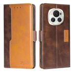 For Honor Magic6 Contrast Color Side Buckle Leather Phone Case(Dark Brown + Gold)