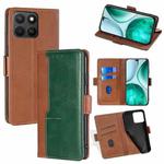 For Honor X8c 4G Contrast Color Side Buckle Leather Phone Case(Light Brown + Green)