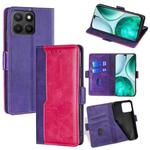 For Honor X8c 4G Contrast Color Side Buckle Leather Phone Case(Purple + Rose Red)