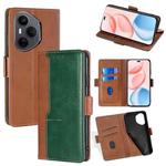 For Honor 400 Pro Global 160.8mm Contrast Color Side Buckle Leather Phone Case(Light Brown + Green)