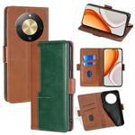 For Honor X70 5G Contrast Color Side Buckle Leather Phone Case(Light Brown + Green)