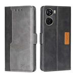 For ZTE Axon 40 Lite Contrast Color Side Buckle Leather Phone Case(Black + Grey)