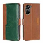 For ZTE Axon 40 Lite Contrast Color Side Buckle Leather Phone Case(Light Brown + Green)