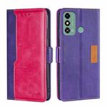 For ZTE Blade A53 4G Contrast Color Side Buckle Leather Phone Case(Purple + Rose Red)