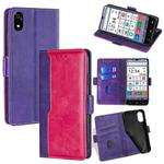 For ZTE Kantan Sumaho 4 A402ZT Contrast Color Side Buckle Leather Phone Case(Purple + Rose Red)