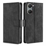 For vivo Y03 4G Skin Feel Crocodile Magnetic Clasp Leather Phone Case(Black)