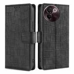 For vivo V30e 5G Global Skin Feel Crocodile Magnetic Clasp Leather Phone Case(Black)