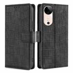 For vivo S19 Skin Feel Crocodile Magnetic Clasp Leather Phone Case(Black)