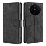 For vivo X100s Skin Feel Crocodile Magnetic Clasp Leather Phone Case(Black)