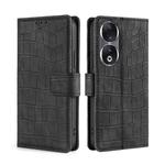 For Honor 90 5G Skin Feel Crocodile Magnetic Clasp Leather Phone Case(Black)