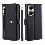 For vivo Y35+ 5G Lite Sheep Texture Cross-body Zipper Wallet Leather Phone Case(Black)