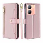 For vivo Y78 5G Lite Sheep Texture Cross-body Zipper Wallet Leather Phone Case(Pink)