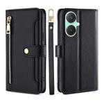 For vivo Y27 4G Lite Sheep Texture Cross-body Zipper Wallet Leather Phone Case(Black)