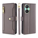 For vivo Y27 4G Lite Sheep Texture Cross-body Zipper Wallet Leather Phone Case(Grey)