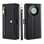 For Huawei Mate 60 Lite Sheep Texture Cross-body Zipper Wallet Leather Phone Case(Black)