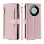 For Huawei Mate 60 Lite Sheep Texture Cross-body Zipper Wallet Leather Phone Case(Pink)