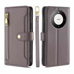 For Huawei Mate 60 Pro / Pro+ Lite Sheep Texture Cross-body Zipper Wallet Leather Phone Case(Grey)