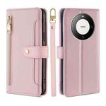 For Huawei Mate 60 Pro / Pro+ Lite Sheep Texture Cross-body Zipper Wallet Leather Phone Case(Pink)