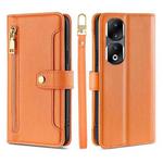 For Honor 90 Pro 5G Lite Sheep Texture Cross-body Zipper Wallet Leather Phone Case(Orange)