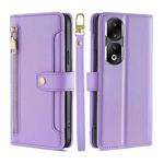 For Honor 90 Pro 5G Lite Sheep Texture Cross-body Zipper Wallet Leather Phone Case(Purple)