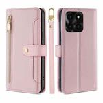 For Honor X6a 4G Lite Sheep Texture Cross-body Zipper Wallet Leather Phone Case(Pink)