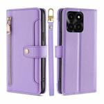 For Honor X6a 4G Lite Sheep Texture Cross-body Zipper Wallet Leather Phone Case(Purple)