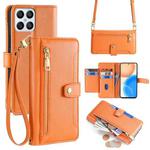For Honor X8 Lite Sheep Texture Cross-body Zipper Wallet Leather Phone Case(Orange)