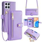 For Honor X8 Lite Sheep Texture Cross-body Zipper Wallet Leather Phone Case(Purple)