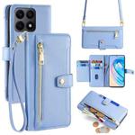 For Honor X8a Lite Sheep Texture Cross-body Zipper Wallet Leather Phone Case(Blue)