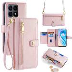 For Honor X8a Lite Sheep Texture Cross-body Zipper Wallet Leather Phone Case(Pink)