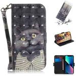 For iPhone 15 3D Colored Horizontal Flip Leather Phone Case(Hug Cat)