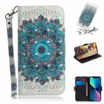 For iPhone 15 3D Colored Horizontal Flip Leather Phone Case(Peacock Wreath)